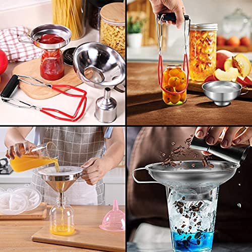 Küchen-Trichter Edelstahl Marmeladentrichter, mit einmachglas Heber und 300 Mesh Filter für Gewürze, Flüssigkeiten und B