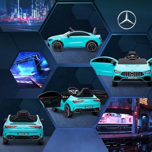 AIYAPLAY Kinder Elektroauto Mercedes-Benz AMG CLA 45 Hellblau 3-6 Jahreuellernmotorisiert Mit Musik Hupe Fernbedienung 2