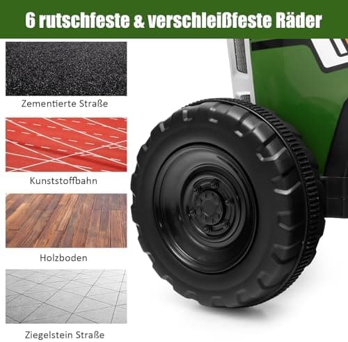 COSTWAY 12V 3-Gang Traktor mit LED Lichtern, Musik & Hupe für Kinder ab 3 Jahre - Grün