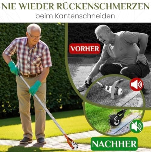 Rasenkantenschneider – 4-teilig Verstellbarer Edelstahlgriff, ideal für alle Körperstellen, verbesserter gepolsterter Gr