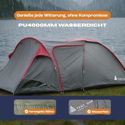 Dome01 Wasserdichtes 2-3 Personen Campingzelt 4000mm, Vorraum mit abnehmbarem Bodenplane, Belüftungsöffnungen, Grau
