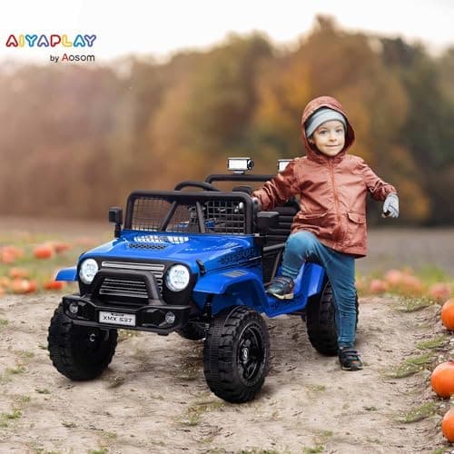 AIYAPLAY Kinder Elektroauto für 3-6 Jahrealte Kinder mit Fernbedienung, Musik, Scheinwerfer und Hupe, 12 V Stoßdämpfung,