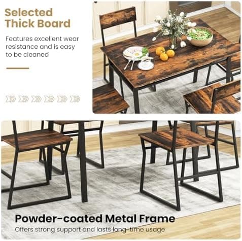 GIANTEX Essgruppe Esstisch Metallrahmen Set für 4 Personen, Esszimmergarnitur Küchentisch Sitzgruppe Industrie culpa