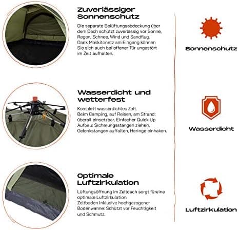 Lumaland Camping Zelt - Leichtes Pop Up Wurfzelt 210x190x110cm | Trekking & Festival Igluzelt | 2-4 Personen Wasserdicht