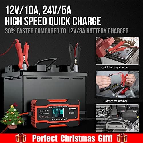 10A Autobatterie Ladegerät 12V/24V Smart vollautomatisch für Auto LKW Temperaturkompensation Rot