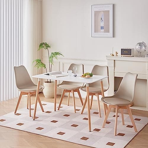 **GrandCA HOME Rechteckiger weißer Esstisch mit beige Stühlen für Esszimmer, Küche und Wohnzimmer**
| **Rechteckiger Gr