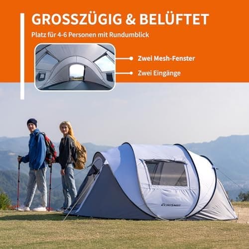 EchoSmile Pop-up-Zelt 4-8 Personen, wasserdicht mit 2 Belüftungsfenstern &.Fail-Safe-Unterstützung, Familienzelt & Outdo