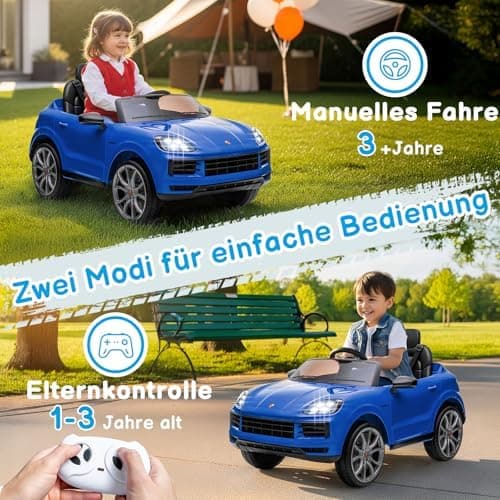 LALAHO Kinder Elektroauto 12V Schwarz mit MP3-Funktion und LED-Leuchten