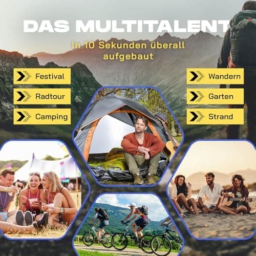 Lumaland Camping Zelt - Leichtes Pop Up Wurfzelt 210x190x110cm | Trekking & Festival Igluzelt | 2-4 Personen Wasserdicht
