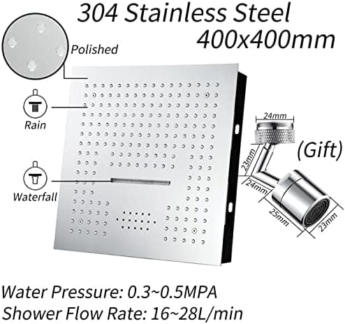 21 Zoll Einbau-Duschkopf Regendusche, Kopfbrause Regendusche Mit 2 Funktions-Wasserauslass (Regen, Wasserfall), 40 * 40c