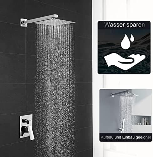 JOHO Edelstahl Regendusche Duschkopf, Quadratisch 12 Zoll Anti-Kalk-Düsen, für Badezimmer und Wellnesszimmer mit Chromtö