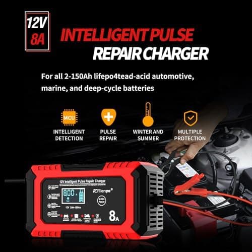 24V 8A/12V 15A Autobatterieladegerät für Auto und LKW, erhaltet und lade automatisch mit 4 Lademodi und 4 In 1 LiFePO4 S