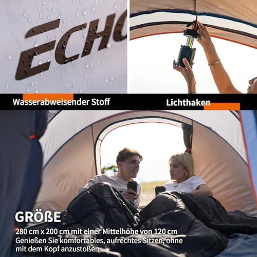 EchoSmile Pop-up-Zelt 4-8 Personen, wasserdicht mit 2 Belüftungsfenstern &.Fail-Safe-Unterstützung, Familienzelt & Outdo