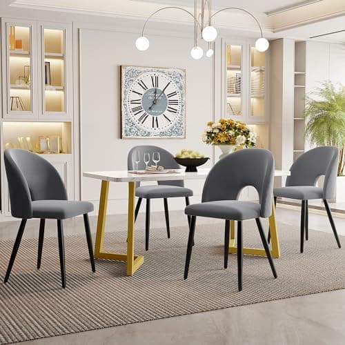 HAUSPROFI Esszimmertisch mit 4 Stühlen (Grau+Schwarz) - 68x117x75cm - Samt-Sitzpolster - Modern Möbelset für Hausprofi-E