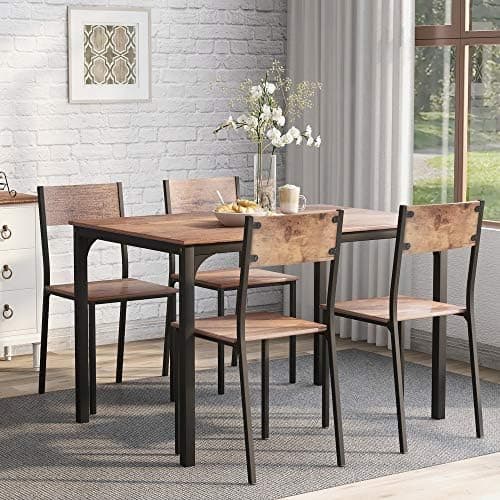 HAUSPROFI Vintagebraun Küchentisch mit 4 Stühlen - 65x108x75cm - Industrieflair für Esszimmer und Balkon
