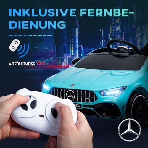 AIYAPLAY Kinder Elektroauto Mercedes-Benz AMG CLA 45 Hellblau 3-6 Jahreuellernmotorisiert Mit Musik Hupe Fernbedienung 2