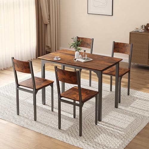 OC Orange-Casual Industrial-Look Esszimmertisch Set für 4 Personen mit 4 Stühlen, Vintagebraun, 2 Packet
