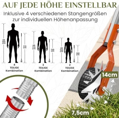 Rasenkantenschneider – 4-teilig Verstellbarer Edelstahlgriff, ideal für alle Körperstellen, verbesserter gepolsterter Gr