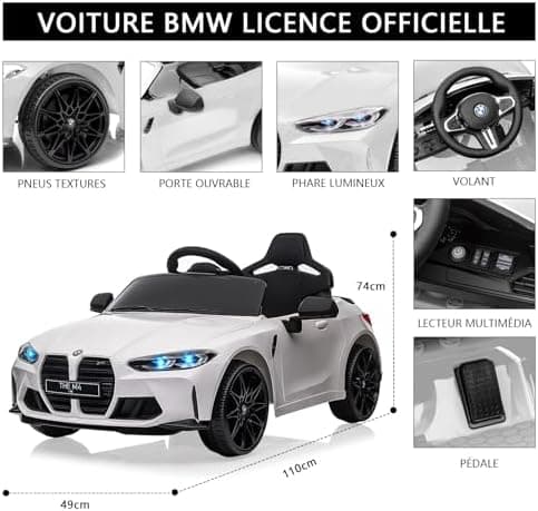 Lizenziert BMW M4 Kinder Elektroauto 12V 2,4G-Fernbedienung USB LED Musik