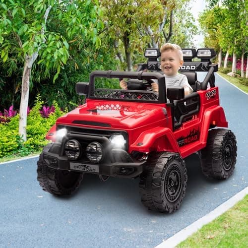 HAUSPROFI Kinder Elektroauto 12V - Elektro Kinderauto mit 2,4G Fernbedienung, LED, Bluetooth und Musik für 3-5 km/h - id