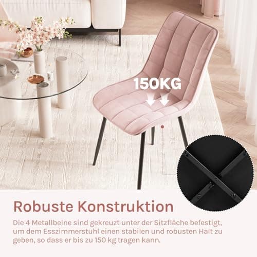WOLTU Esszimmerstühle 2er Set, gepolstert mit Samt, für Wohn- und Esszimmer, Hochlastige Küchenstühle, Dunkelgrau