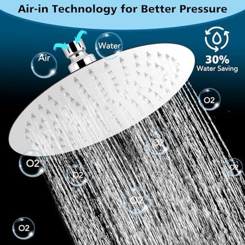 24,5 cm Regenduschkopf Edelstahl fester Kopfbrause für Dusche 360° verstellbar mit Anti-Kalk-Düsen, G1/2'', Silber - Reg