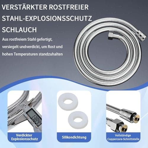Duschbrause Duschkopf – Wassersparender Duschkopf mit 8 Strahlarten und Stoppfunktion, groß, Silber Chrom