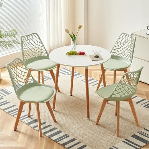 **White Round Dining Table with 4 White Dining Chairs 4 Piece Set for Dining Room, Kitchen, Living Room**
| **White Din