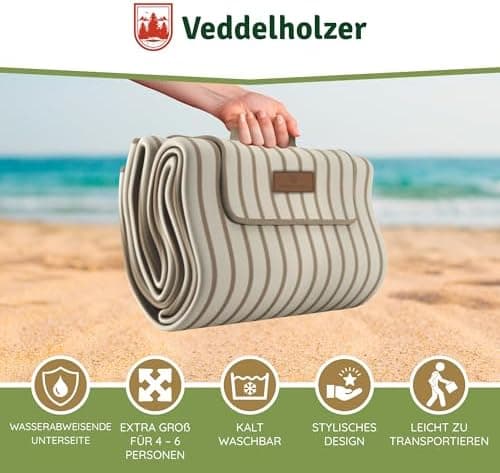 Veddelholzer Wasserfeste Stranddecke XXL Outdoor Picknickdecke Isoliert & gepolstert Perfect für Camping, Strand, Park &