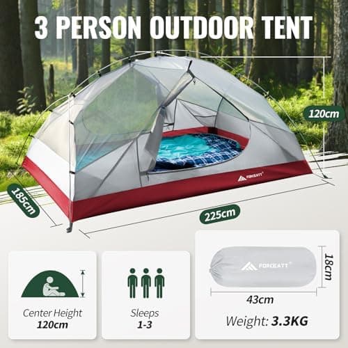 Forceatt 2-3 Personen Zelt, Wasserdicht & Winddicht, 2-Door Ultraleichte Rucksack Zelt für Camping und Outdooraktivitäte