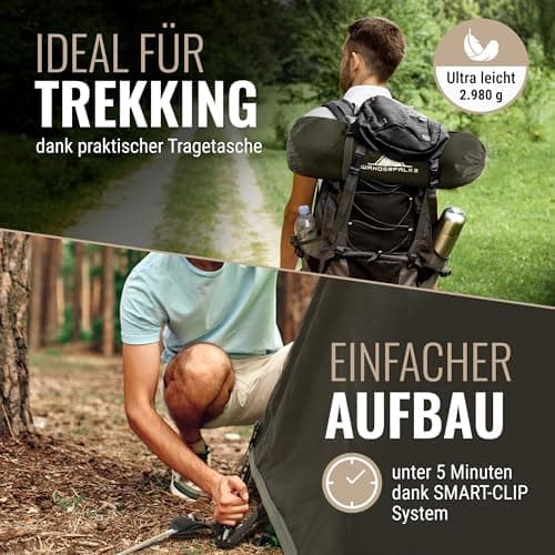WANDERFALKE® 2-4 Personen Wasserdichtes Zelt |000mm, Ultraleicht & kleines Packmaß, Outdoor Zelte für Campen & Reisen