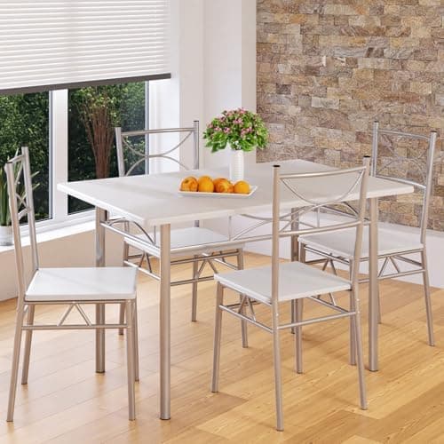 Casaria® Esstisch mit 4 Stühlen Holz 5-TLG Set Industrial Paul Weiß  
Casaria® Industrial Esszimmer Möbel Holz 4 Stühle