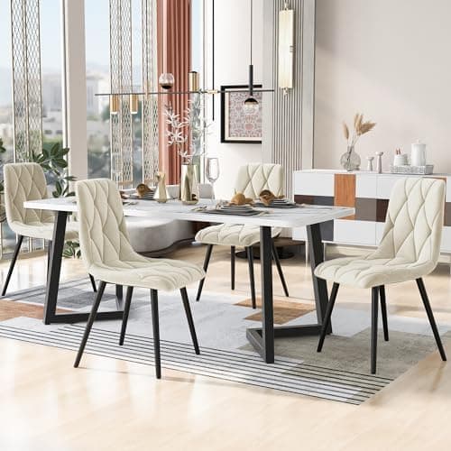 Essgruppe Esstisch mit 4 Stühlen Set für 4 Personen, Rechteckiger Esstisch 117x68x75 cm mit Schwarz Metallbeinen, Grau S