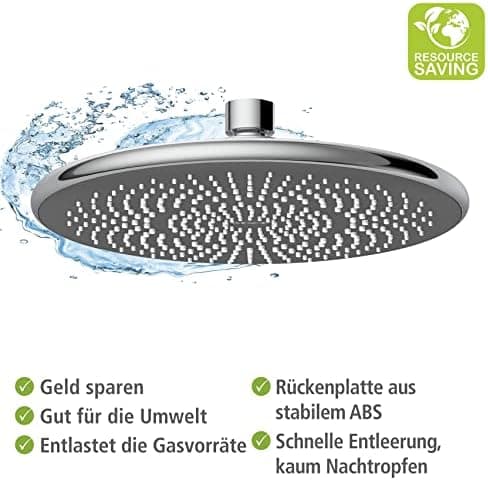 Wenko Wasserspar Regenduschkopf - Wassersparende Kopfbrause mit ABS,chromfarbener Rand, Ø 22,5 cm - Wasserspar-System