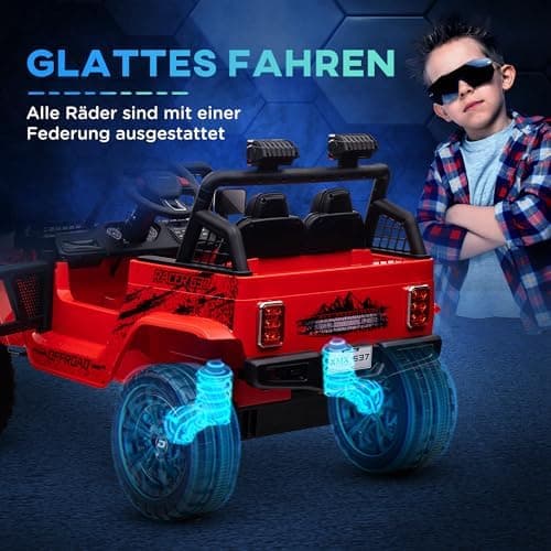 AIYAPLAY Kinder Elektroauto für 3-6 Jahrealte Kinder mit Fernbedienung, Musik, Scheinwerfer und Hupe, 12 V Stoßdämpfung,