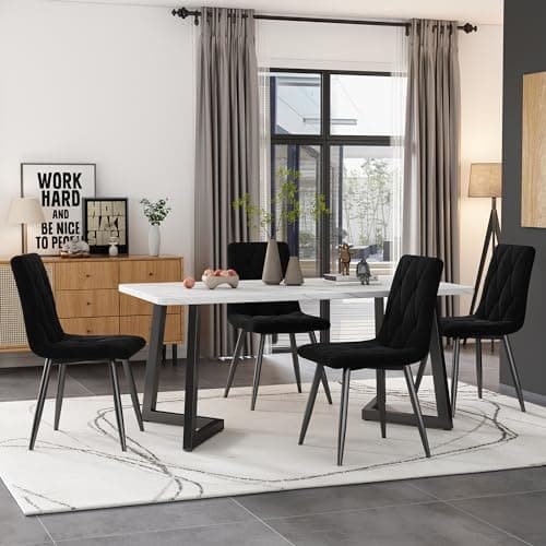 Essgruppe Esstisch mit 4 Stühlen Set für 4 Personen, Rechteckiger Esstisch 117x68x75 cm mit Schwarz Metallbeinen, Grau S