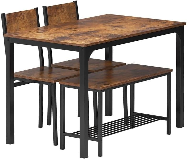 Sogesfurniture 4-teiliges Essgruppe Vintagebraun für Wohnzimmer und Esszimmer mit Ablagefläche und Rechteckigem Esstisch