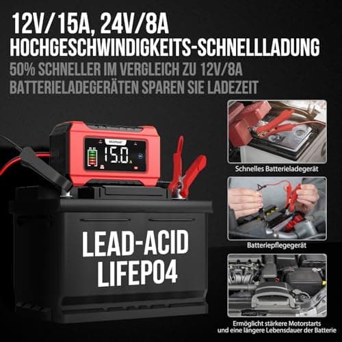 NEXPEAK NC215 15A Autobatterie Ladegerät - 12V 24V intelligentes Ladegerät für Auto, LKW, Motorrad - 9-stufiges Intellig