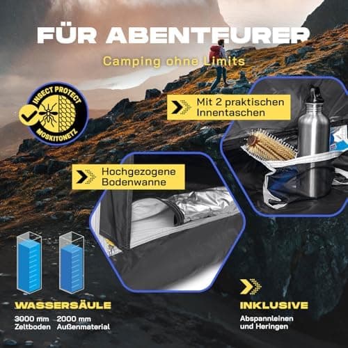 Lumaland Camping Zelt - Leichtes Pop Up Wurfzelt 210x190x110cm | Trekking & Festival Igluzelt | 2-4 Personen Wasserdicht