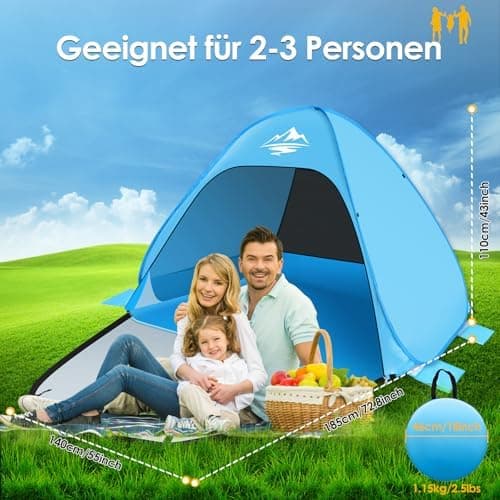 MAXDONE Strandmuschel Pop Up Strandzelt für Familien UV50+ Schutz Automatisches Strand Camping Zelt Tragbar Extra Light