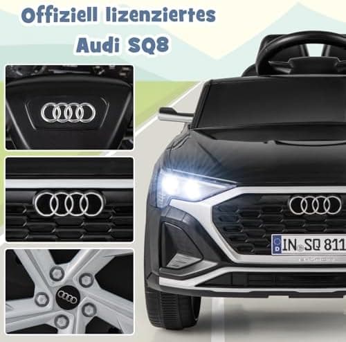 COSTWAY Kinder Elektroauto Audi SQ8 Schwarz für 3+ Jahrige Kinder in 12V 3-Gang Konfiguration mit Fernbedienung, Hupe un