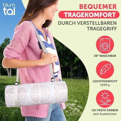 BlumtalPremium Picknickdecke wasserabweisend 200x200 cm - Outdoor-Decke Boho & Terrazzo Design - waschbar + weiche Zwisc