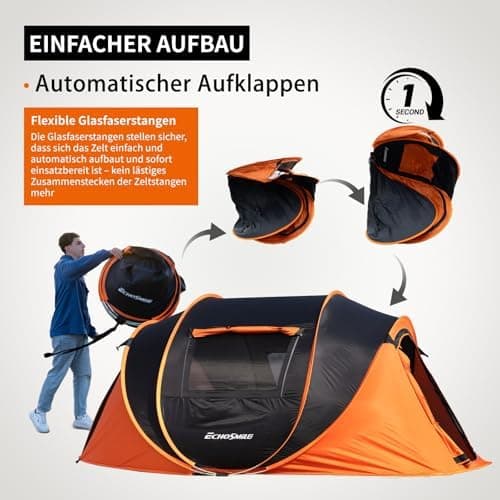 EchoSmile Pop-up-Zelt 4-8 Personen, wasserdicht mit 2 Belüftungsfenstern &.Fail-Safe-Unterstützung, Familienzelt & Outdo
