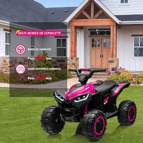 12V Kinderquad Elektroauto für 3+ Jahrealte Kinder mit LED und Musik, 2 Geschwindigkeiten und Hupe, Fernbedienung inklus