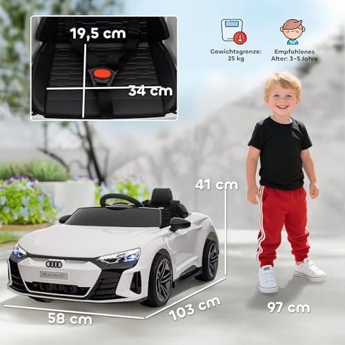 HOMCOM Kinder Elektroauto Weiß für 3-5 Jahrealte Kinder mit 2 Motor, 2,4 GHz Fernbedienung und Sanftstart