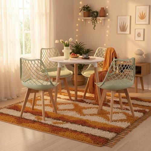 **White Round Dining Table with 4 White Dining Chairs 4 Piece Set for Dining Room, Kitchen, Living Room**
| **White Din