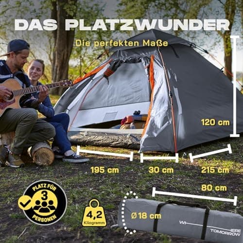 Lumaland Pop Up Camping Zelt 2-3 Personen | 4 Jahreszeiten Igluzelt Leicht, Wasserdicht & Robust | Outdoor Trekking & Fe