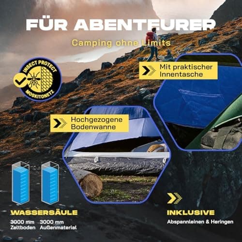 Lumaland Pop Up Camping Zelt 2-3 Personen | 4 Jahreszeiten Igluzelt Leicht, Wasserdicht & Robust | Outdoor Trekking & Fe