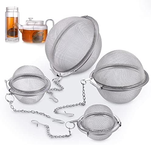Teeei für Losen Tee, Edelstahl Sieb 4 Stück, für Gewürze und Tee (ø 4,5/5,5/7/9 cm)  
Edelstahl Teekugel mit Kette, Groß