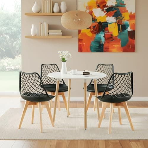 **White Round Dining Table with 4 White Dining Chairs 4 Piece Set for Dining Room, Kitchen, Living Room**
| **White Din
